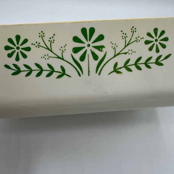 Vintage Oven Loaf Pan Bakeware Melmac Made in USA Green Flowers - Picture 3 of 8